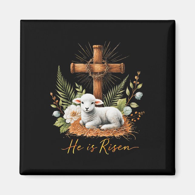 Íman True Easter He Is Risen Lamb Crown Of Thorn Cross  (Frente)