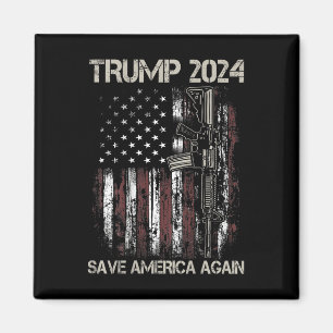 Íman Trump 2024 Save America Again Flag Gun Americano (