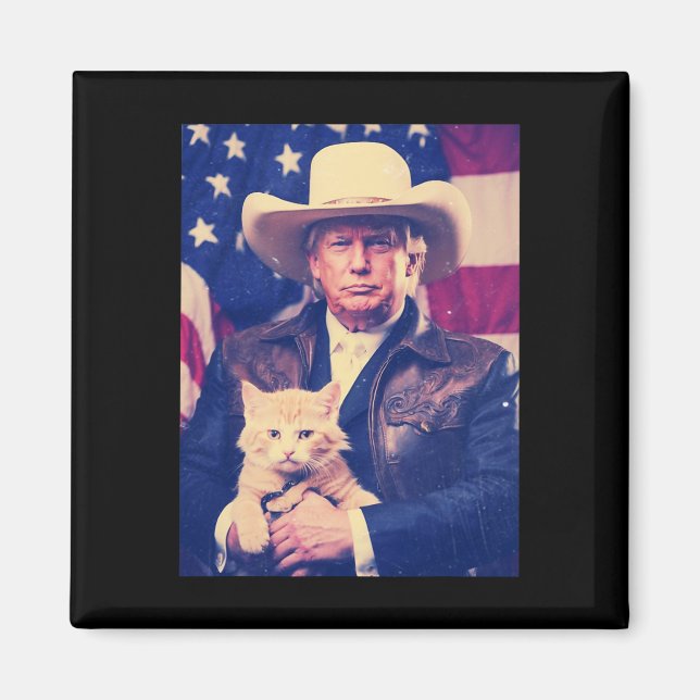 Íman Trump Cat Shirt Engraçado Cowboy Donald Trump 2024 (Frente)