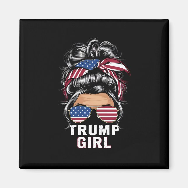 Íman Trump Girl Messy Bun USA Flag Trump 2024 Election (Frente)
