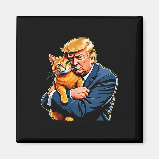 Íman Trump Hugging Orange Cat Funny 2024 Meme Eleitoral (Frente)