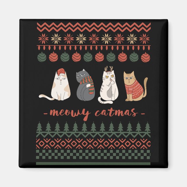 Íman Truque de Natal de Gato Engraçado - Natal de Gato (Frente)