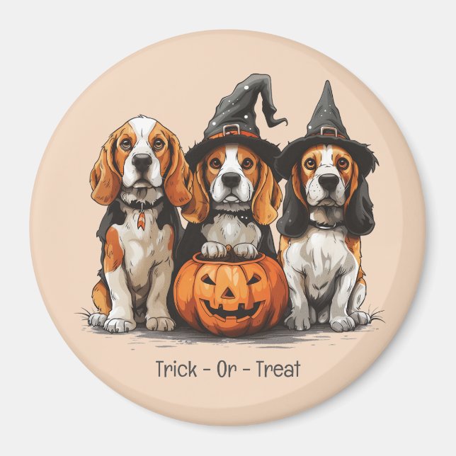 Íman Truque Ou Tratar Cães De Beagle Halloween (Frente)