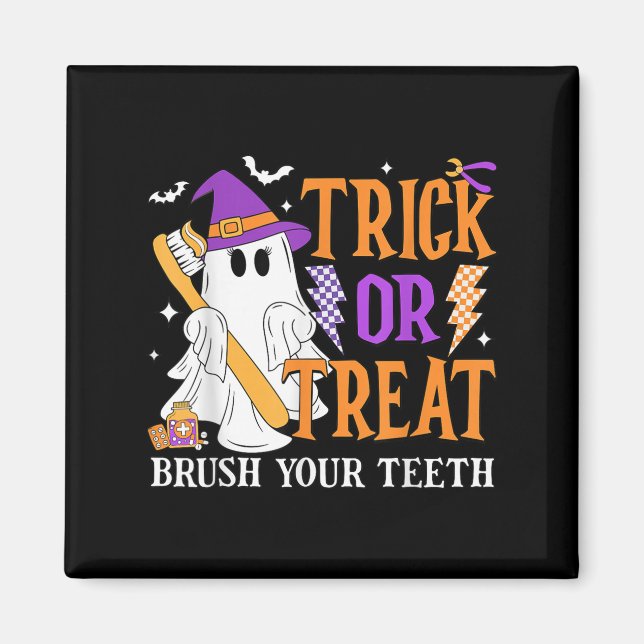 Íman Truque Ou Tratar Escove Seus Dentes Cute Ghost Hal (Frente)