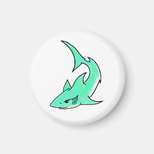 Íman tubarão sorridente desenho animado azul verde ocea