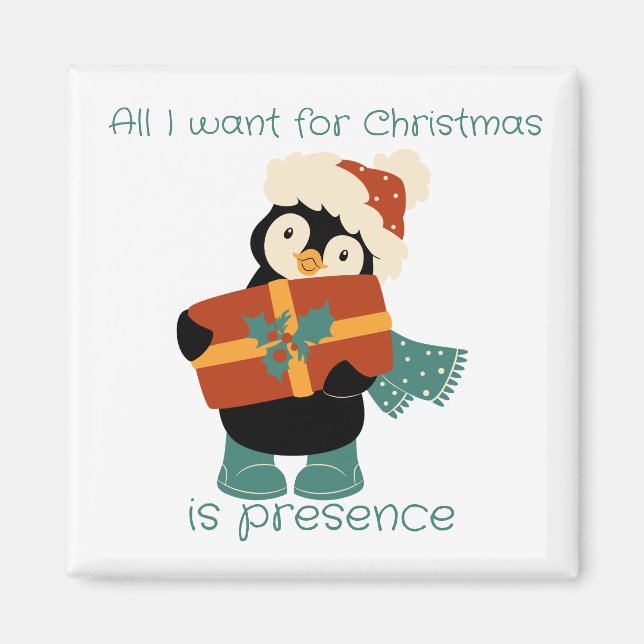 Íman Tudo o que quero é o pinguim de Natal. (Frente)