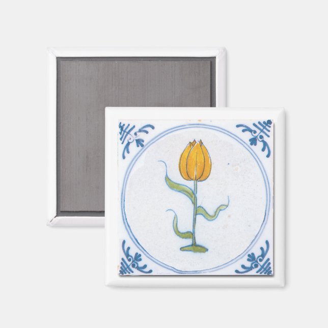 Íman Tulip Azulejo Art com Blue e White Magnet (Front/Back)