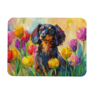 Íman Tulipas Coloridas Bonitas Dachshund