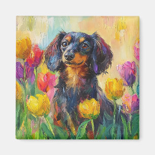 Íman Tulipas Coloridas Bonitas Dachshund