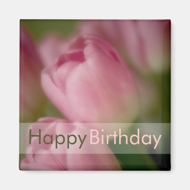 Íman Tulipas cor-de-rosa ・ Feliz imã de aniversário (Frente)