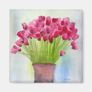 Íman Tulipas de Aquarela Rosa Floral