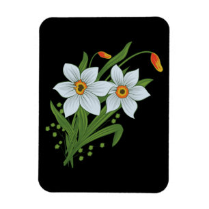 Íman Tulipas e Narcisos Flores Fundo Preto