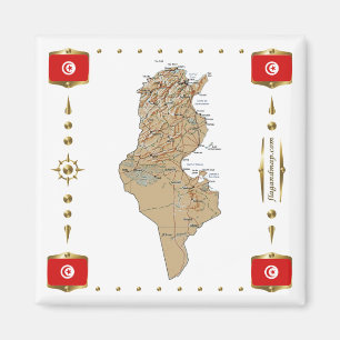 Íman Tunisia Map + Flags Magnet