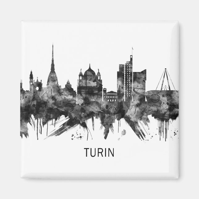 Íman Turim Itália Skyline BW (Frente)