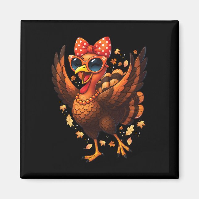 Íman Turkey Dancing Turkey Day Womens Fall Cute Bow Tha (Frente)