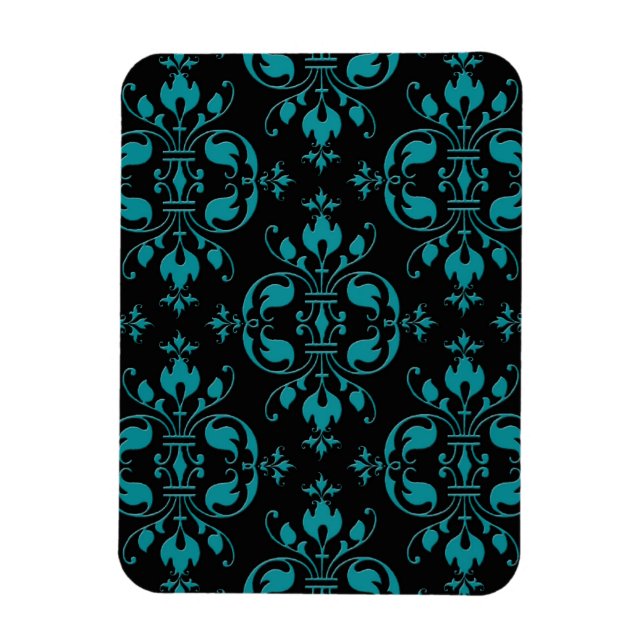 Íman Turquesa Chique sobre Damasco Preto (Vertical)