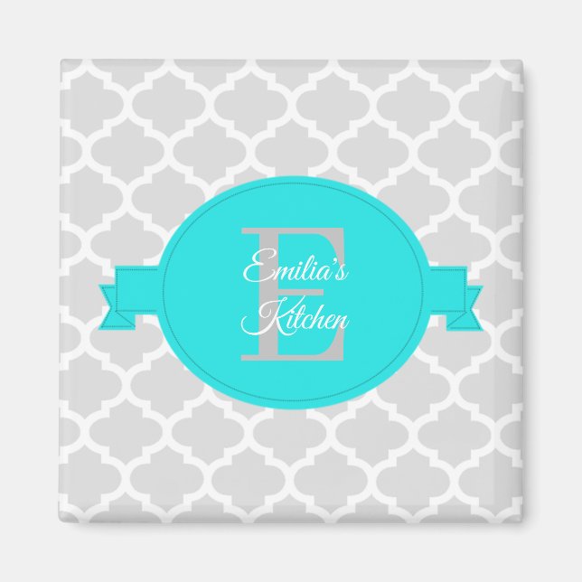 Íman Turquesa Quatrefoil Personalizado Magnet (Frente)