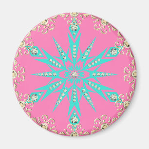 Íman Turquesa rosa cor-de-rosa com flocos de neve