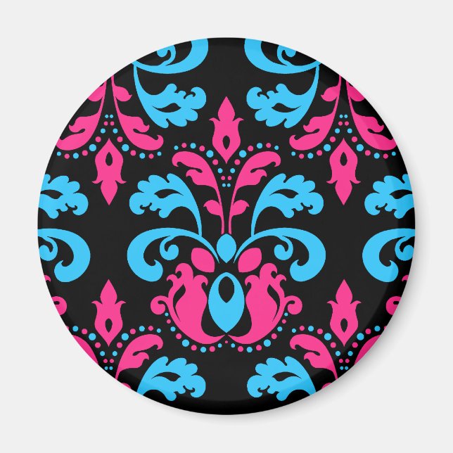 Íman Turquesa rosa quente e damasco preto (Frente)