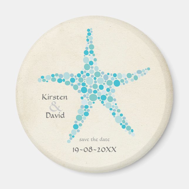 Íman Turquoise Aqua Starfish Salve a Data Favor Magnet (Frente)