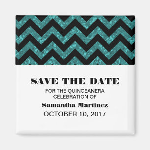 Íman Turquoise Chevron Glitter Quinceañera Magnet