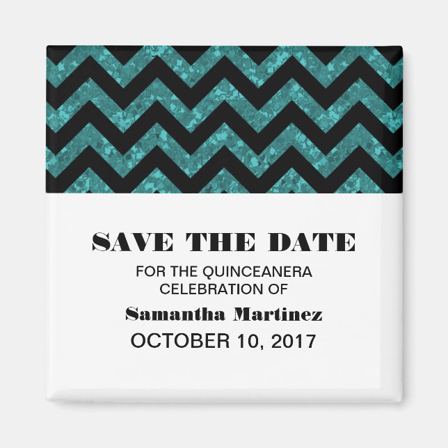 Íman Turquoise Chevron Glitter Quinceañera Magnet (Frente)