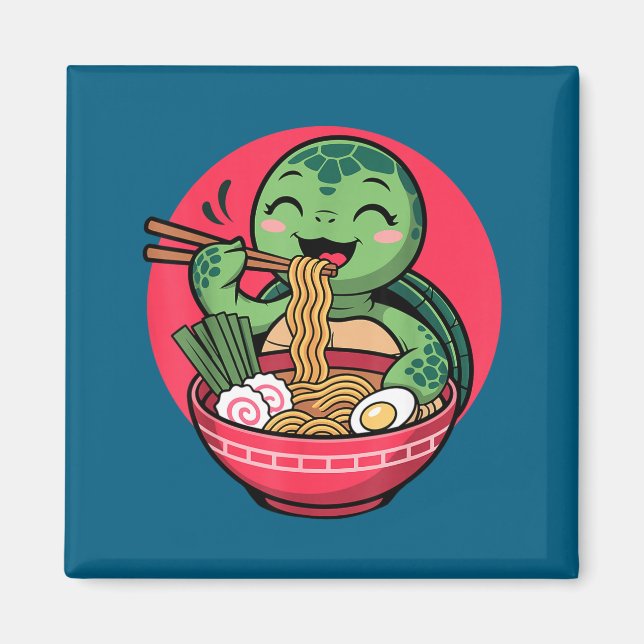 Íman Turtle Eating Ramen Kawaii Turtle Japanese Kawaii  (Frente)