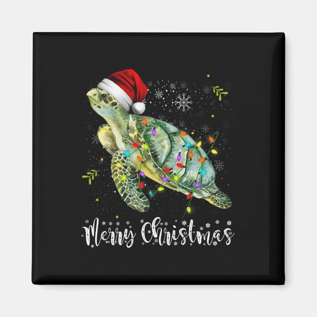 Íman Turtle Santa Hat Feliz Natal Luzes Xmas Holds (Frente)