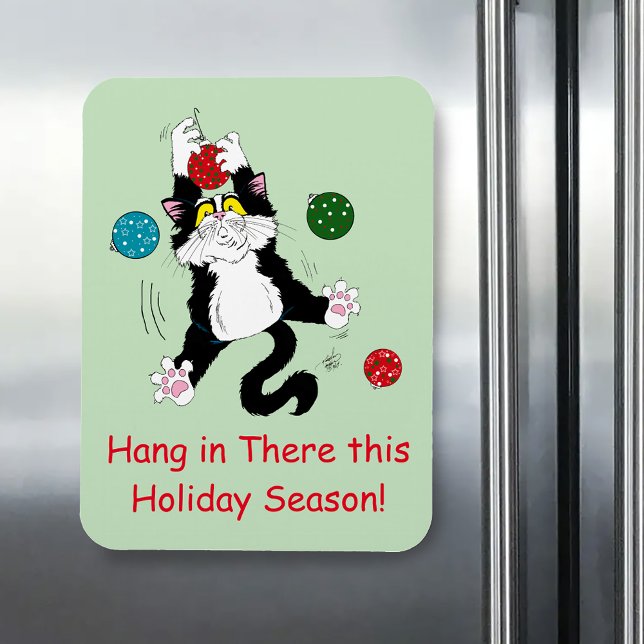 Íman Tuxedo Black White Christmas Cat (Criador carregado)