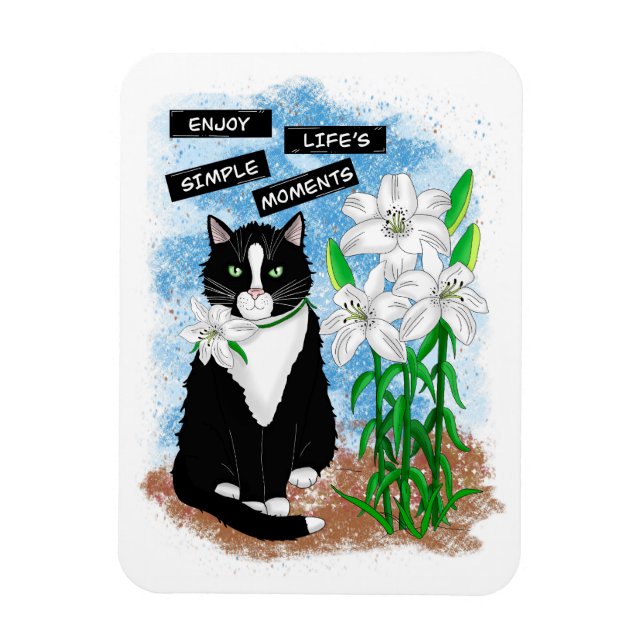 Íman Tuxedo Cat e Lily | Cotação Inspirativa (Vertical)