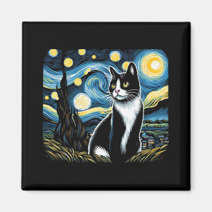 Íman Tuxedo Cat Starry Night Painting Tuxedo Proprietár