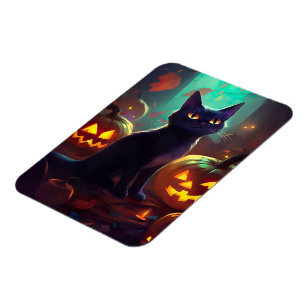 Íman Tuxedo Gato De Halloween Com Pumpkins Assustado