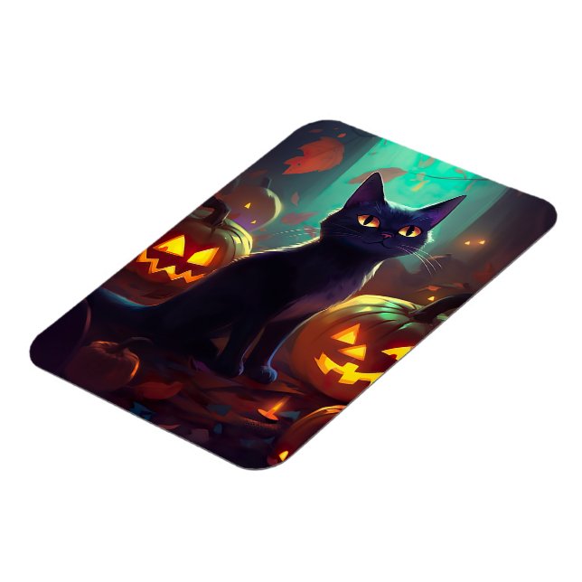 Íman Tuxedo Gato De Halloween Com Pumpkins Assustado (Left Side)