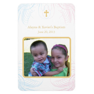 Íman Twin Boy & Girl Fotografia Baptismal Magnet Invtio