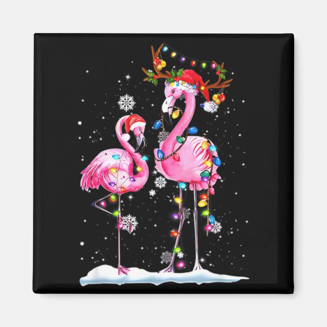 Íman Two Flamingo With Santa Hat And Lights Merry Chris (Frente)