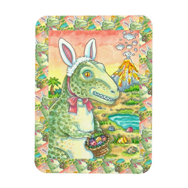 ÍMAN  TYRANNOSAURUS, CUTE T-REX, LESTE BUNNY DINO (Vertical)