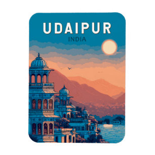 Íman Udaipur India Illustra Viagem Art Vintage