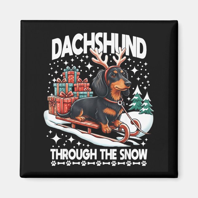 Íman Ugly Dachshund Christmasthrough The Snow Gift Chri (Frente)