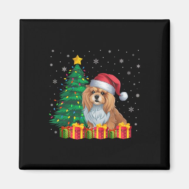 Íman Ugly Lhasa Apso Santa Hat Noite Luzes De Natal Log (Frente)