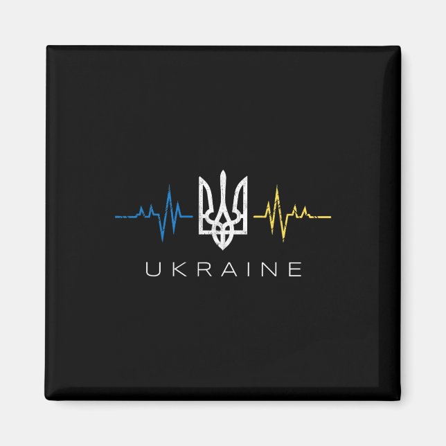 Íman Ukrainian Tryzub Flag Heartbeat - Tridente da Ucrâ (Frente)