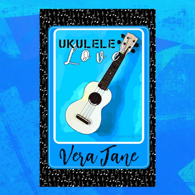 Íman Ukulele ama tons de azul com nome (Criador carregado)