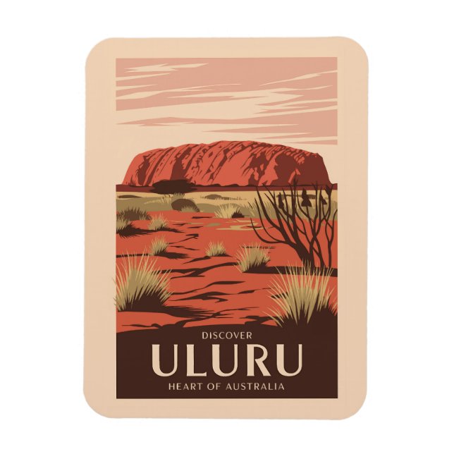 Íman Uluru Austrália - Viagem Art Vintage (Vertical)