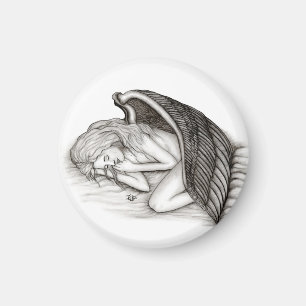 Íman Um anjo do sono, design preto e branco