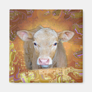 Íman Um bezerro giro e fofo com olhos grandes