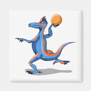Íman Um Cartoon Iguanodon Jogando Basquete.