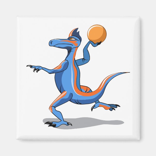 Íman Um Cartoon Iguanodon Jogando Basquete. (Frente)