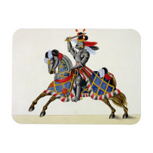 Íman Um cavaleiro em um competiam, placa 'de uma