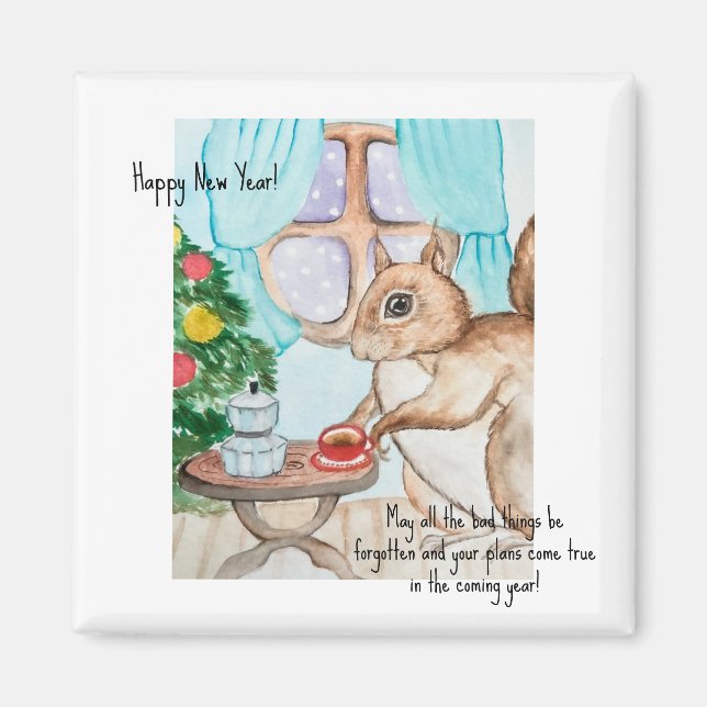 Íman Um desenho confortável de um esquilo fofo (Frente)