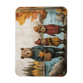 Íman Um Dia De Outono Com A Família Do Urso No Lago