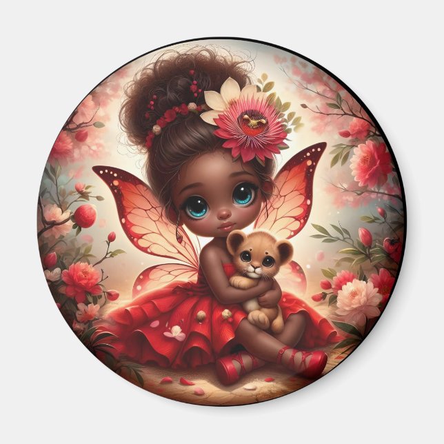 Íman Um Fada e seu Filhote de Leão Ímã Vermelho (Frente)